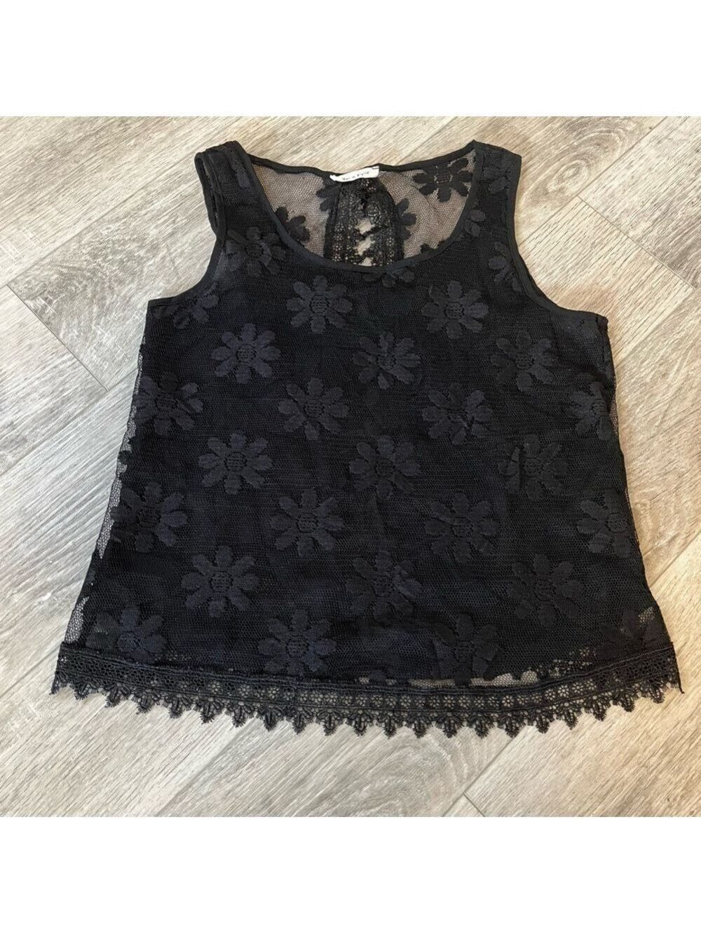 Black Sheer Lace Daisy Flower Sleeveless Top with Open Back S/M - Picture 14 of 14